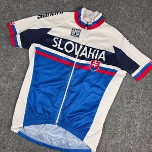 Slovakia National Team Santini Cycling Jersey Mens Large Blue Short Sleeve Zip